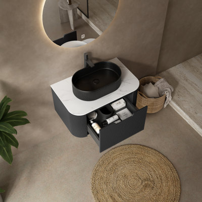 Meuble-lavabo flottant et lavabo, salle de bain moderne à dessus en pierre 30 po