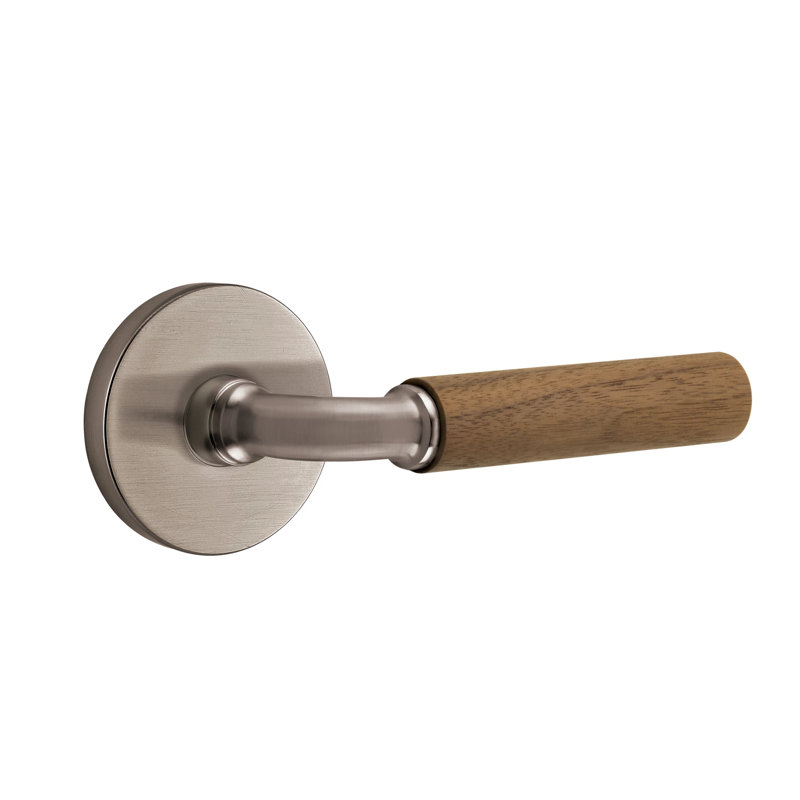 Ensemble de leviers d'intimité Emtek Select avec rosette à disque et tige en R, poignée en noyer foncé (CF), Étain