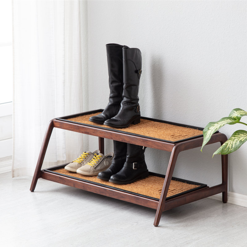 Support à bottes en bois massif de qualité supérieure avec tapis en fibre de coco naturelle - Rangement pour chaussures