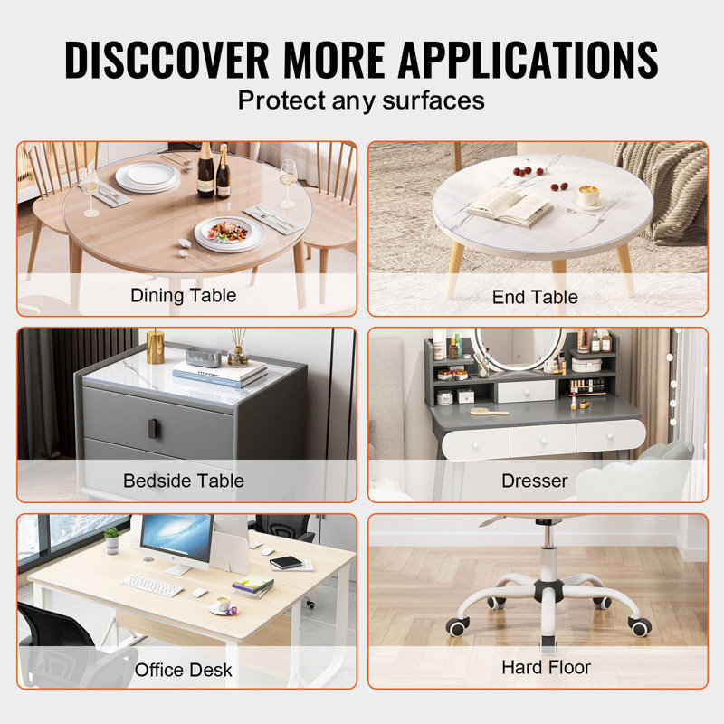 Symple Stuff PVC Table Protector Round Clear Plastic Desk Protector ...