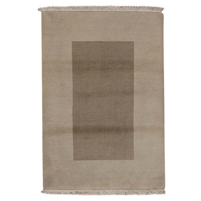 Tapis taupe / beige en laine noué à la main 4 pi 1 po x 6 pi 1 po