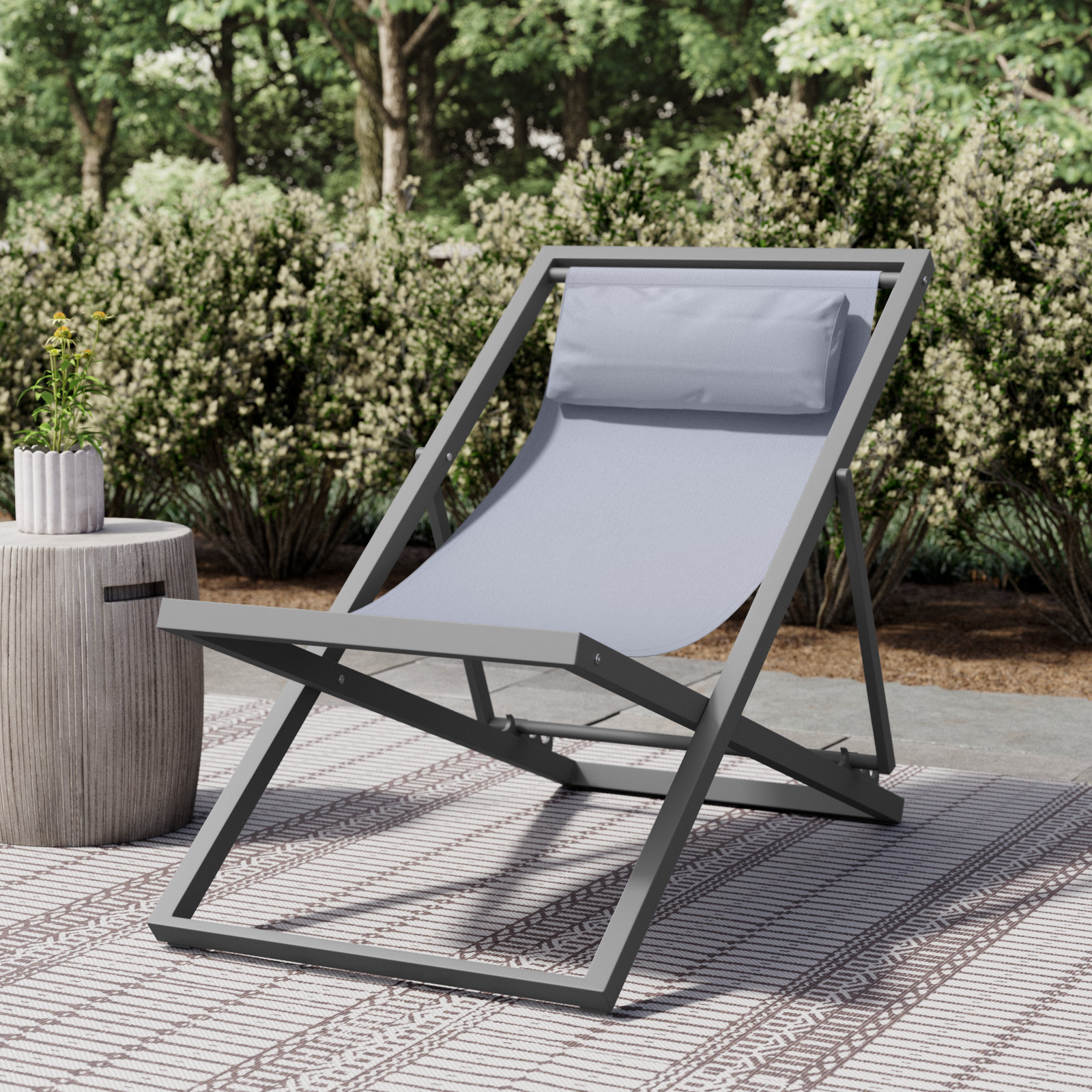 Barbarella Powder Coated Aluminum Outdoor Lounge Chair, Black