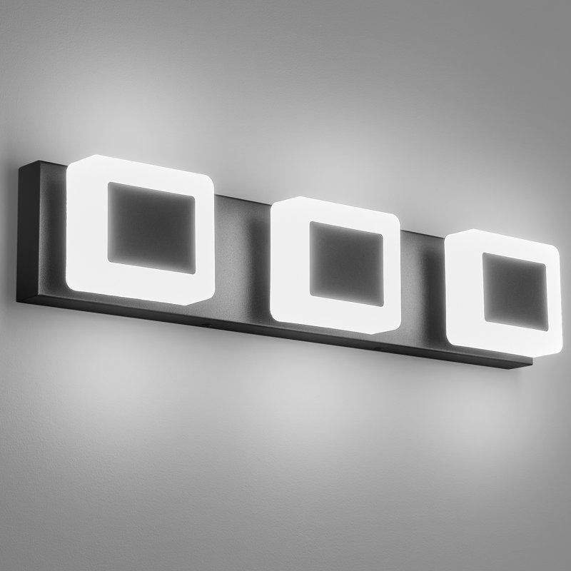 Luminaires de salle de bain modernes à DEL sur miroir en acrylique à intensité variable, Noir mat, 3 lumières