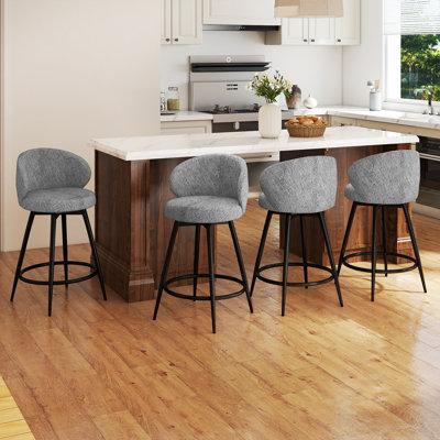 360° Swivel Upholstered Counter Stool With Metal Frame