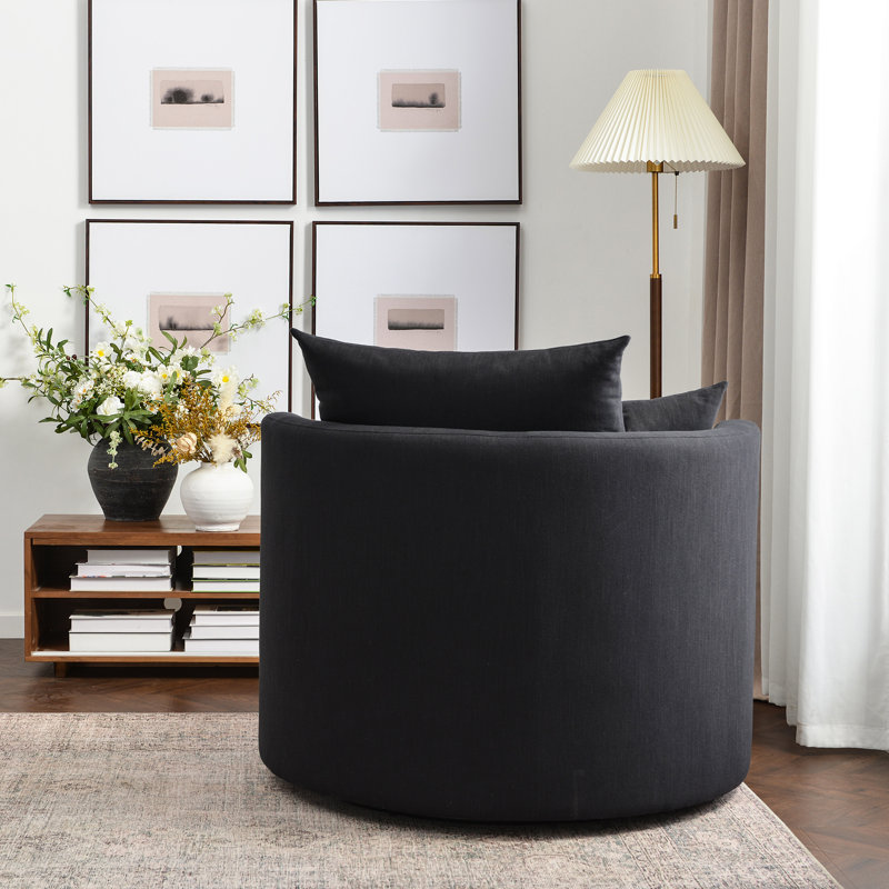 Freya Oversized Down Fill Swivel Barrel Chair, Black Performance Fabric