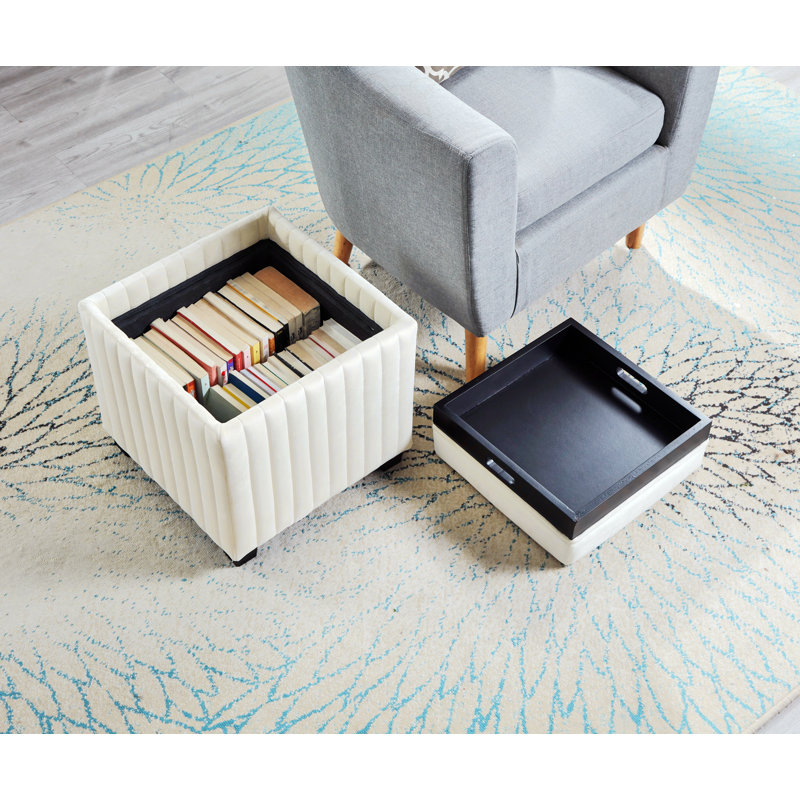Ekstrom Upholstered Ottoman, Beige Velvet