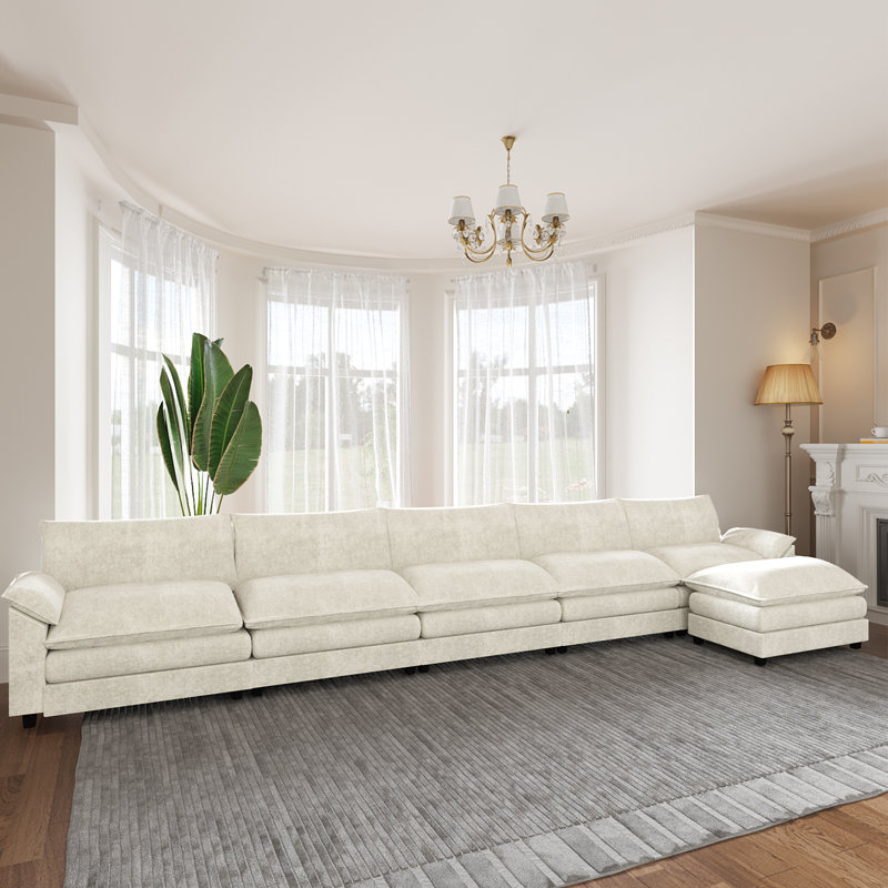 Wynter 6-Piece 189.7" Upholstered Chenille L-Shape Sectional, White Chenille
