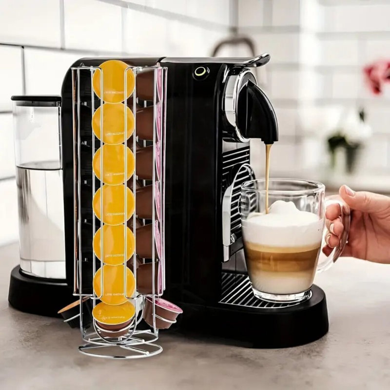Présentoir à capsules de café rotatif à 360 ° avec 32 compartiments, Argent argent