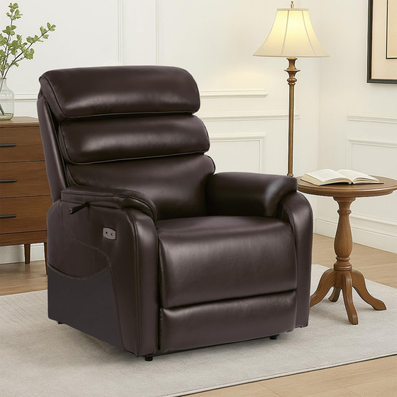 EONIX Dual Motor Lay Flat Power Lift Recliner Chair for Elderly, Electric Leather Lift Chairs for Adults, 400lbs Heavy Duty Power Recliner Lift Sofa with Heat and Massage, Dark Brown
