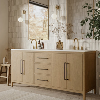 Meuble-lavabo double 72 po avec plateau en quartz Alsup