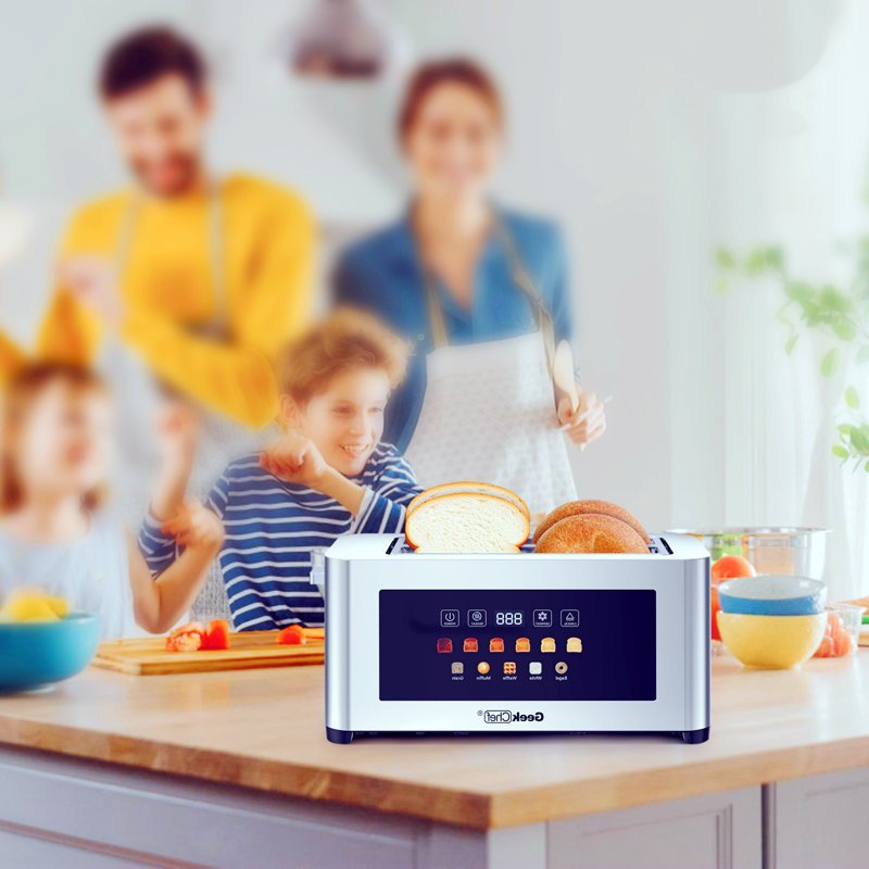 Four Piece Toaster, LED Display Touch Panel, Automatic Power-Off And Anti Jam Bread Function, Suitable For Home Use, Silver