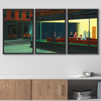 Famous Artwork " Nighthawks By Edward Hopper Oil Painting Fine Art Reproduction Scenic " 3 - Pieces