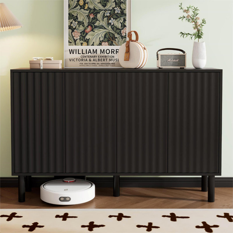 Cabinet with 5 Solid Wood Legs, Black