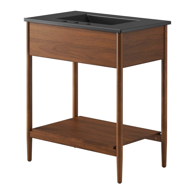 Zaire 30'' Walnut Black Single Bathroom Vanity with Ceramic Top