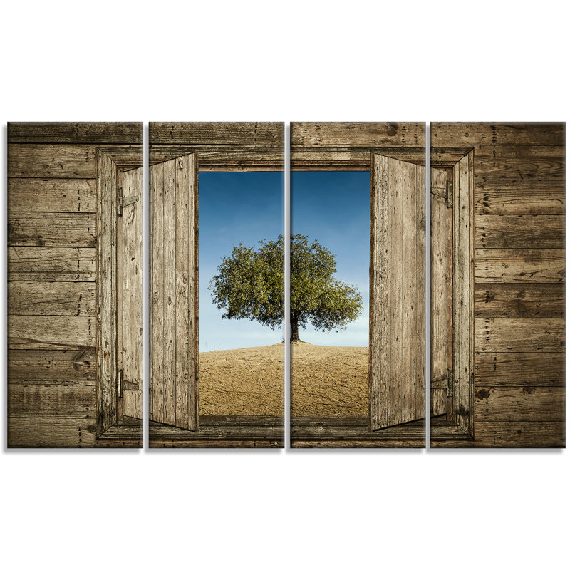 Large Brown Landscape Canvas Art with Solitary Tree