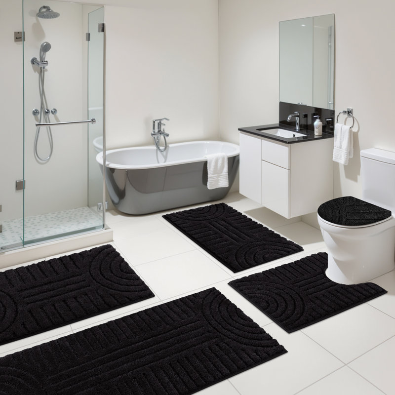 Ensemble de tapis de bain en microfibre 5 pièces avec envers antidérapant, Noir