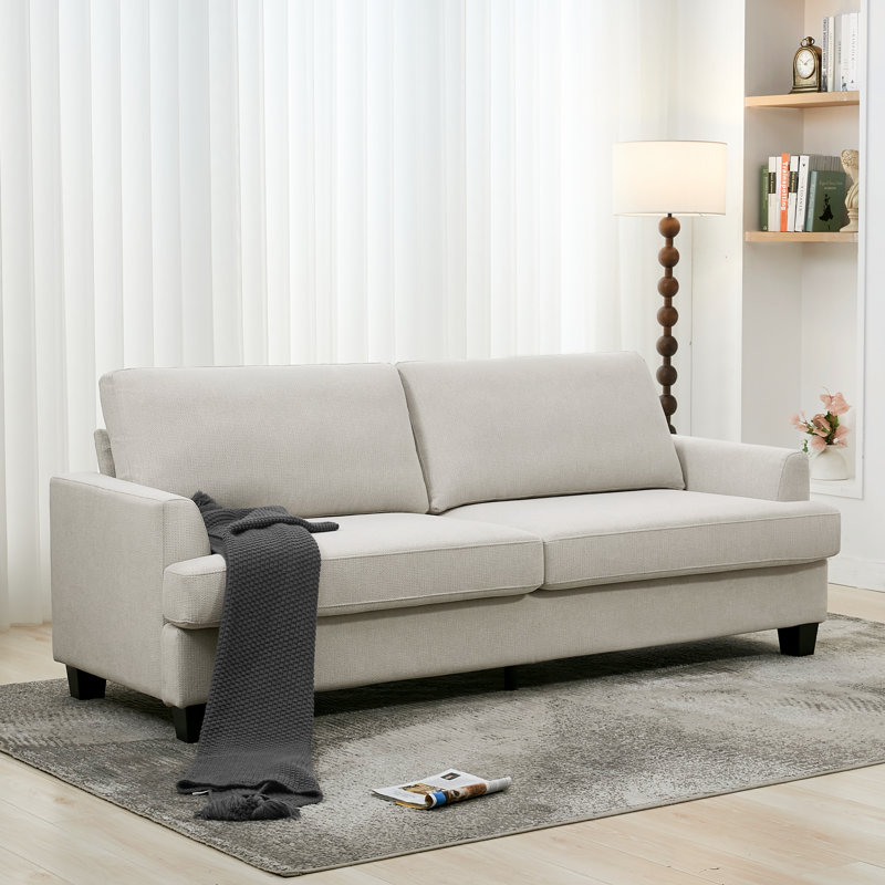 Modern Upholstered 3-seater Cloud Sofa With Extra-thick Cushion, Beige