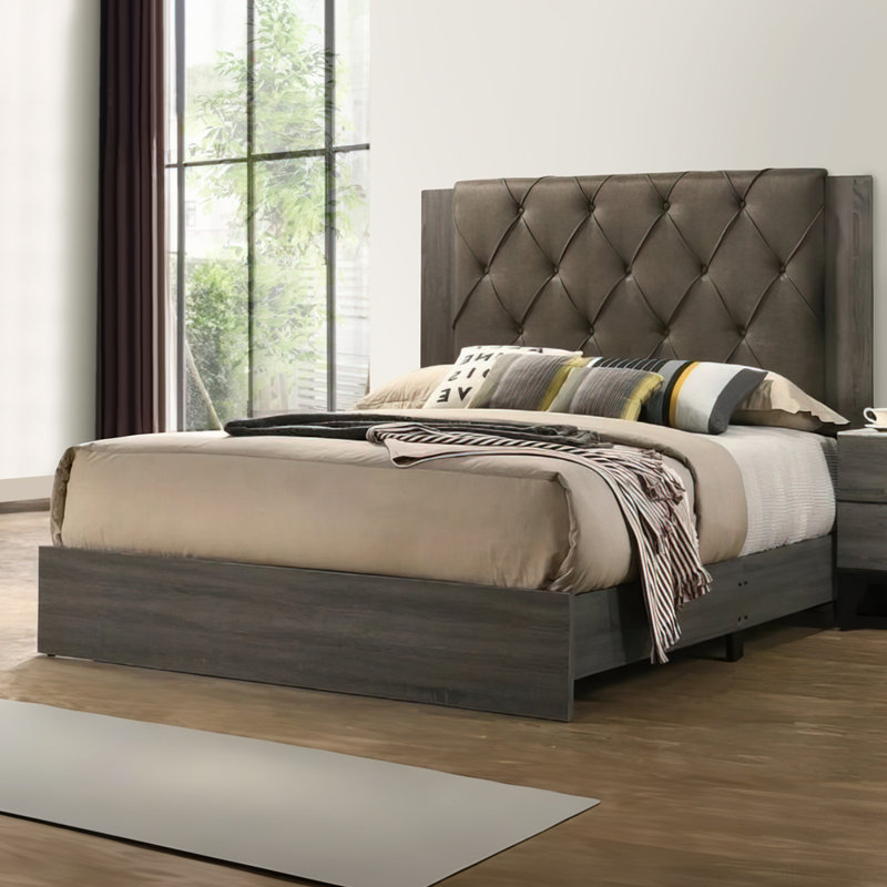 Upholstered Platform Bed, California King, Brown
