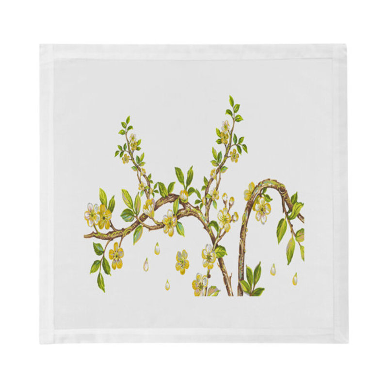 Cherry Blossom Cotton Blend Square Napkins, Yellow