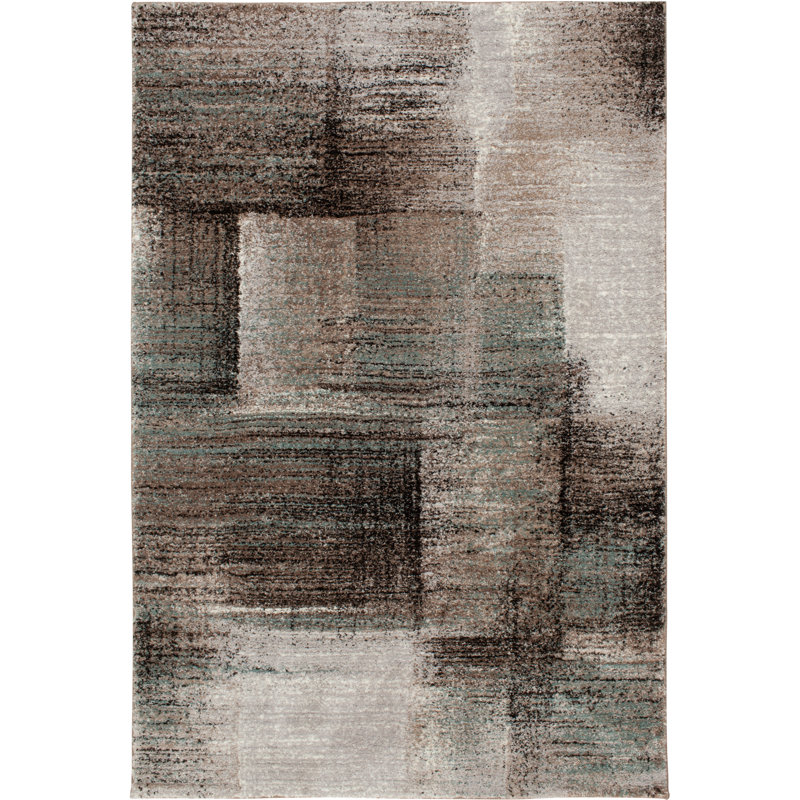 Tapis intérieur en polypropylène / polyester à motif abstrait pluie beige / vert Orren Ellis Courson Atlanta