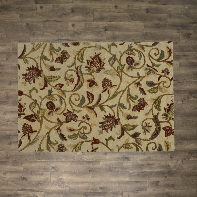 Tapis touffeté à la main à motif floral Lymon, Rectangle 2 pi 6 po x 4 pi