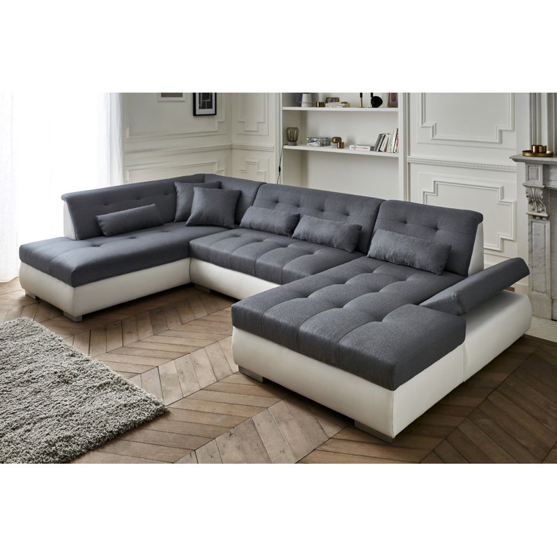 Vermont 7 Seater Corner Sectional, White/Grey, Left Hand Facing