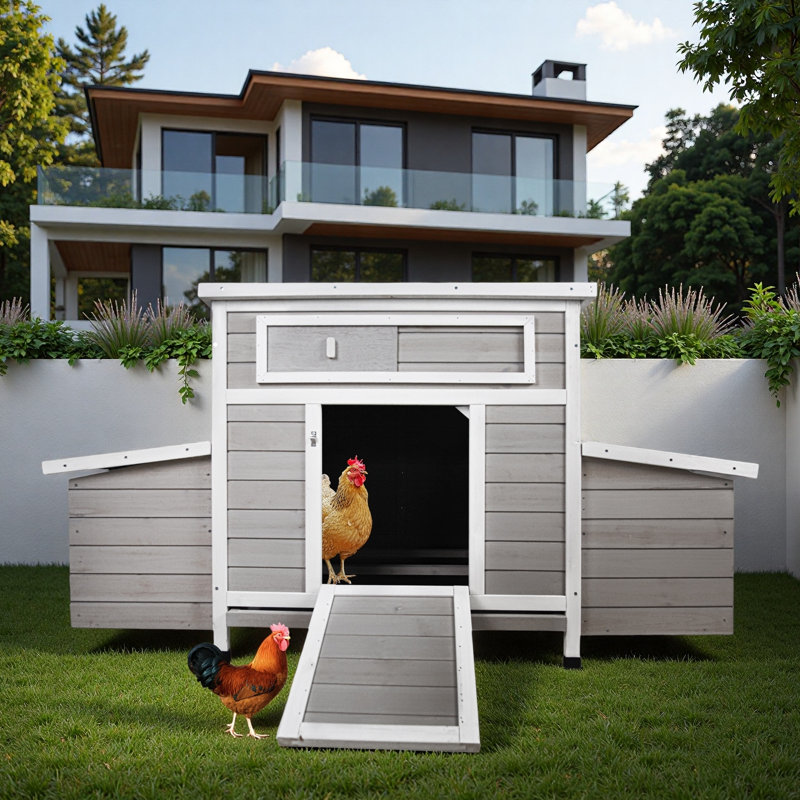 Wooden Chicken Coop With 2 Sides Nesting Boxes And Ramp