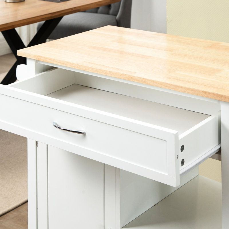 Chariot pour îlot de cuisine avec surface en bois massif, tiroir et espace de rangement, chariot supérieur blanc, roulant, tiroir, pour la salle à manger, résistant à l'usure