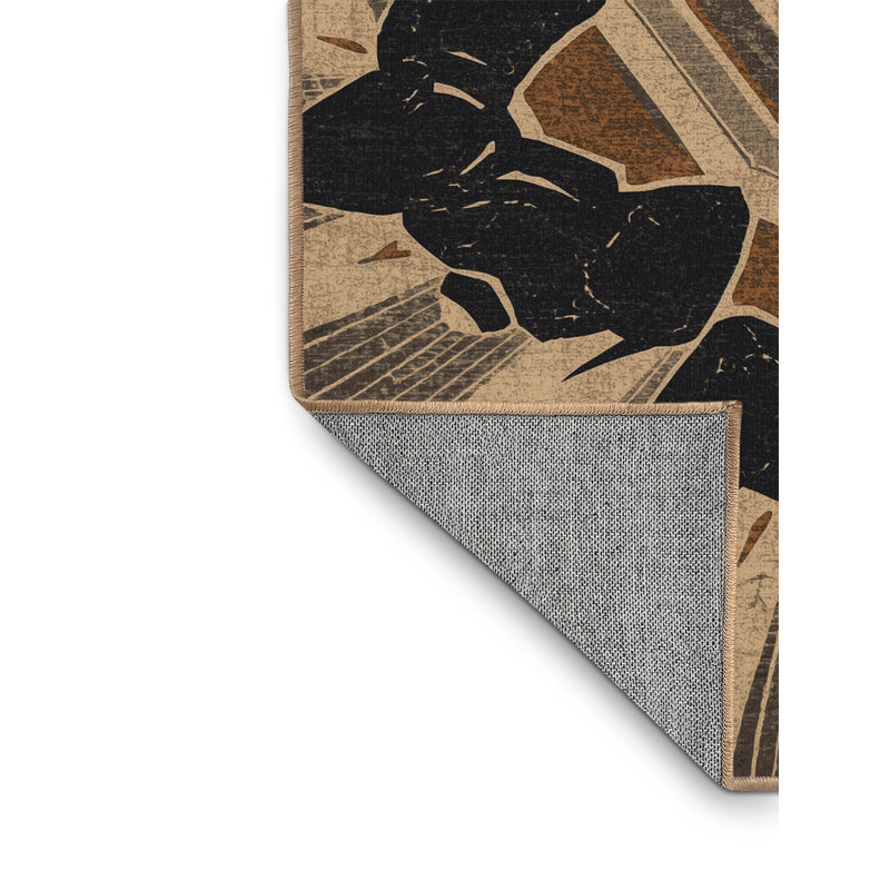 Machine Washable Yonkers Rugby Scrum Scene Rustic Geometric Rug in Brown – LightBrown Binding, 6x9