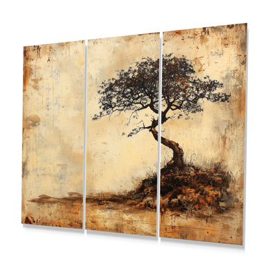«Yellow Vintage Savannah African Tree II» - ensemble d'art mural arbre africain