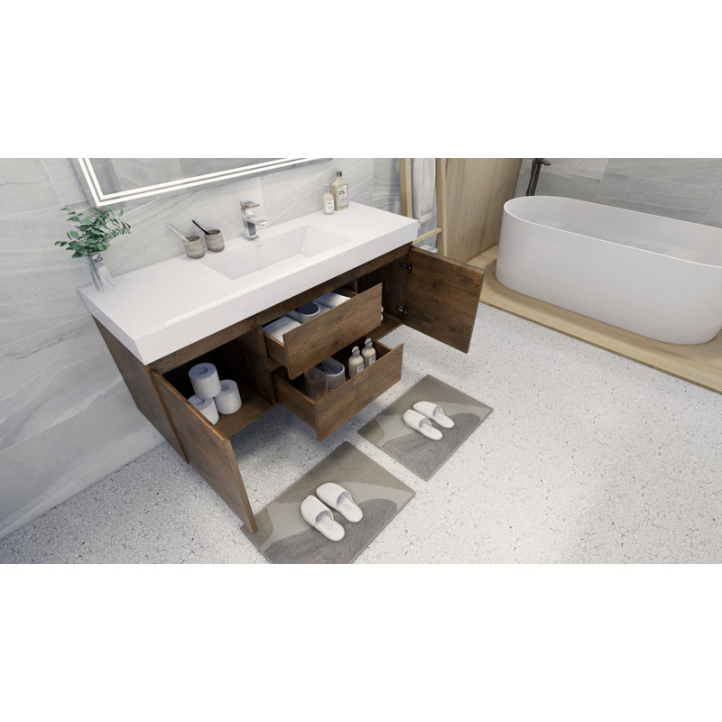 Ensemble de meuble-lavabo mural simple 59 po Mitul, Palissandre