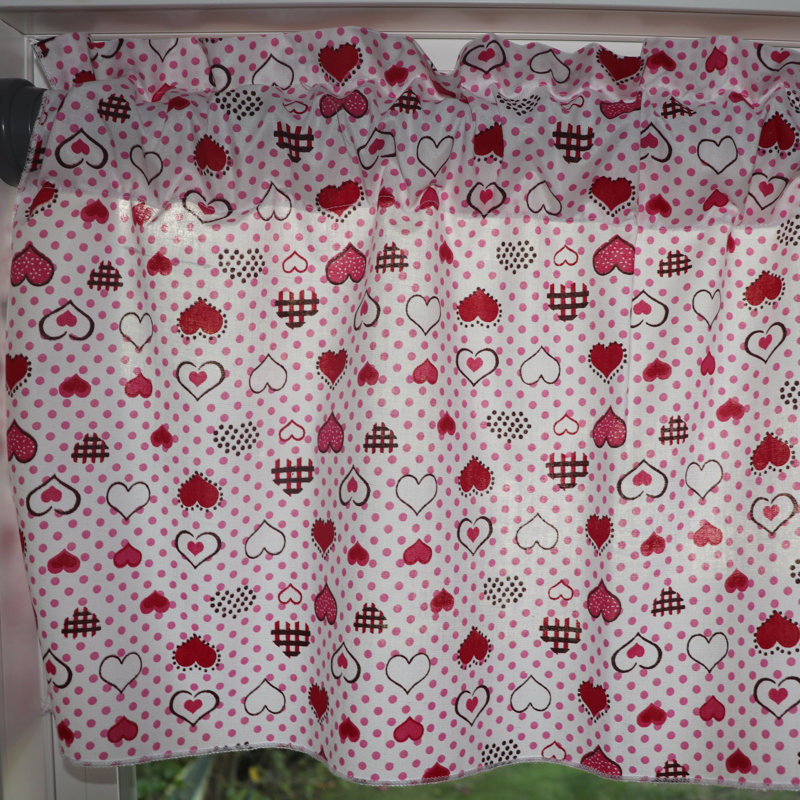 Cantonnière à motif de cœurs et de pois, L 58 po x L 16 po, Red