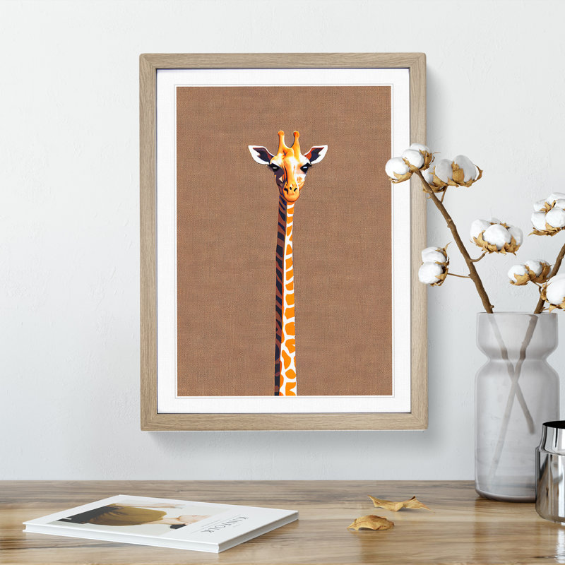 Skinny Giraffe - Framed Print, 64cm H x 46cm W x 2cm D, Oak