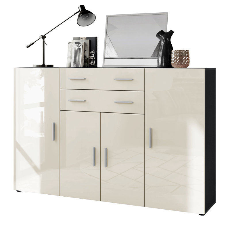 Mccammon 166 Cm Wide 2 Drawer Highboard, Cream High Gloss