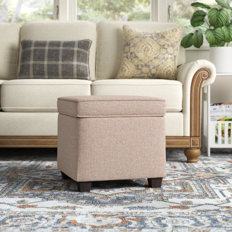 Borowski Upholstered Ottoman, Dark Brown, Beige