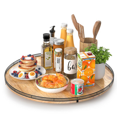 24" Lazy Susan Oak Wood Turntable Organizer