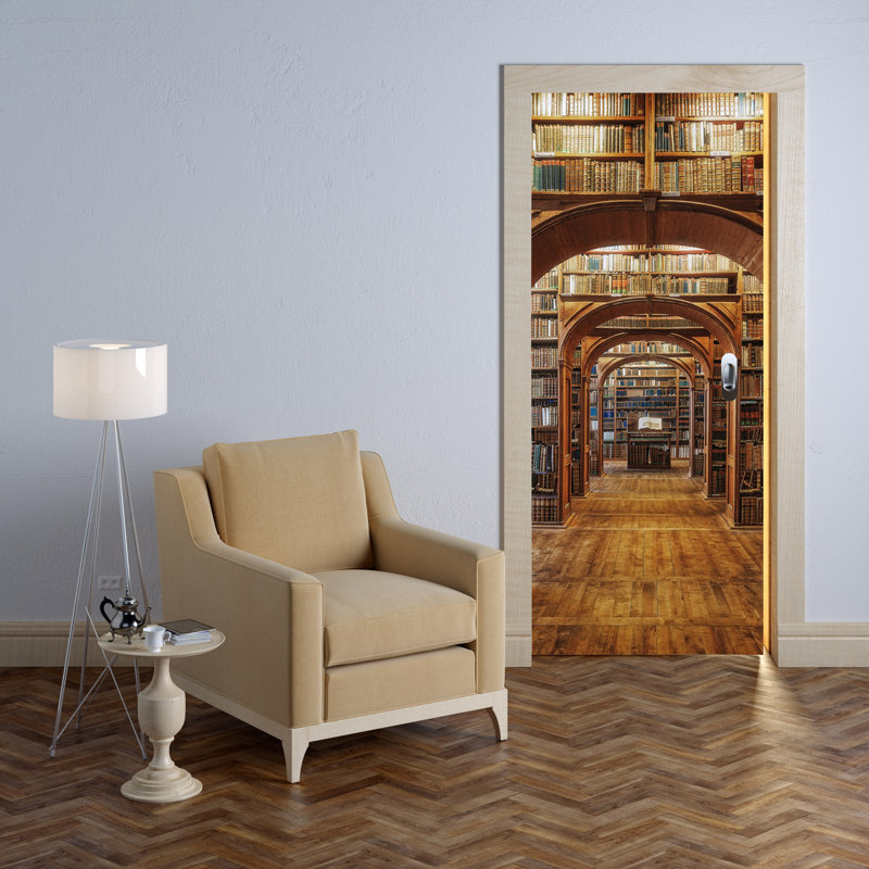 Grand panneau de porte de bibliothèque - Enveloppe de porte en tissu auto-adhésive pour une escapade de lecture élégante
