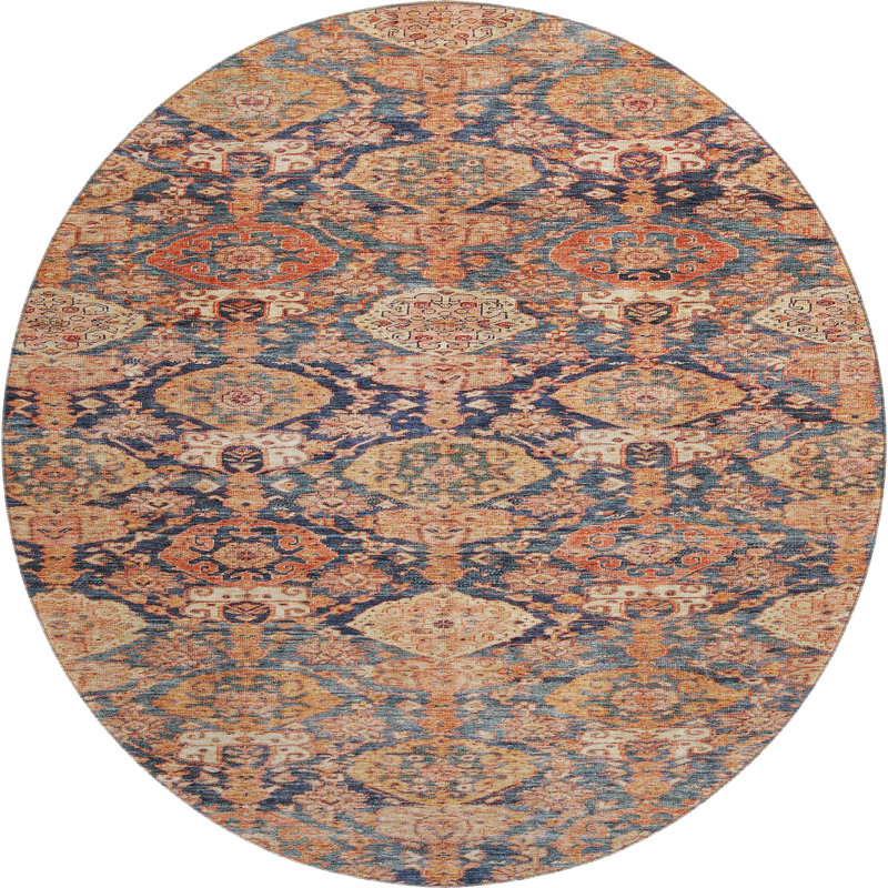 Premium Machine Washable Dahl AMF1084 Damask Rug, Round 8'