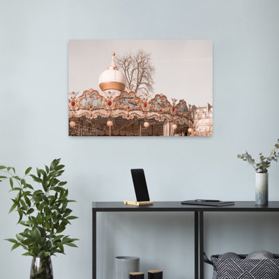 Vintage Paris Carousel Classic Romantic Vintage Architecture City Wall Art Print 1 Piece Wrapped Canvas Wall Art