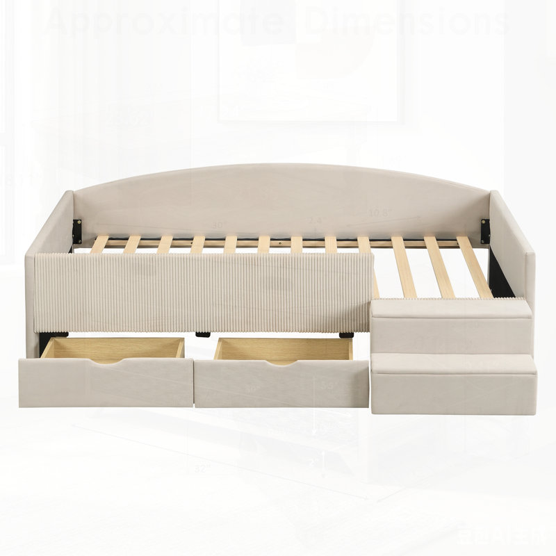 Structure de lit de jour rembourrée avec 2 tiroirs de rangement, parfaite pour les sièges confortables et peu encombrants dans les maisons modernes.