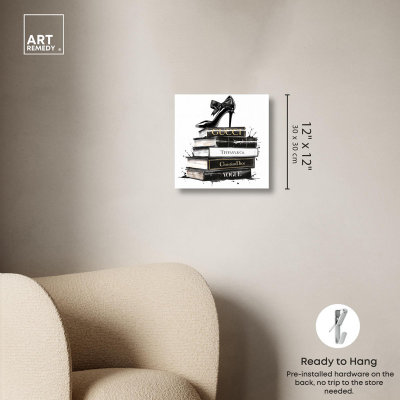 "Inky Book Stack", reproduction d'art à la mode sur toile par Art Remedy, prête à être accrochée, H 12 po x l 12 po