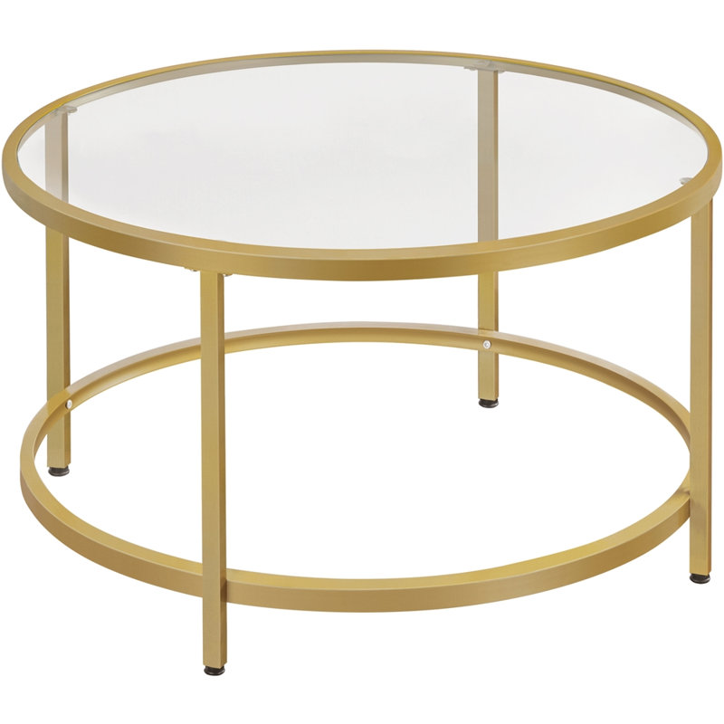Cellestine Round Glass Coffee Table, Gold, 18" H x 27.6" L x 27.6 W