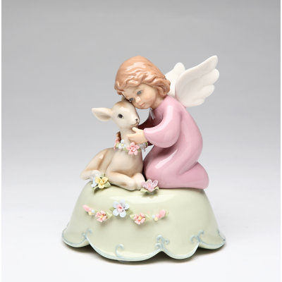 Angel With Deer Musical Box Figurine