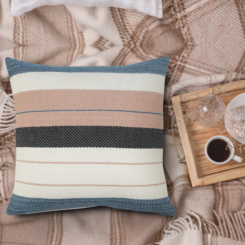 24" Blue and White Striped Square Throw Pillow