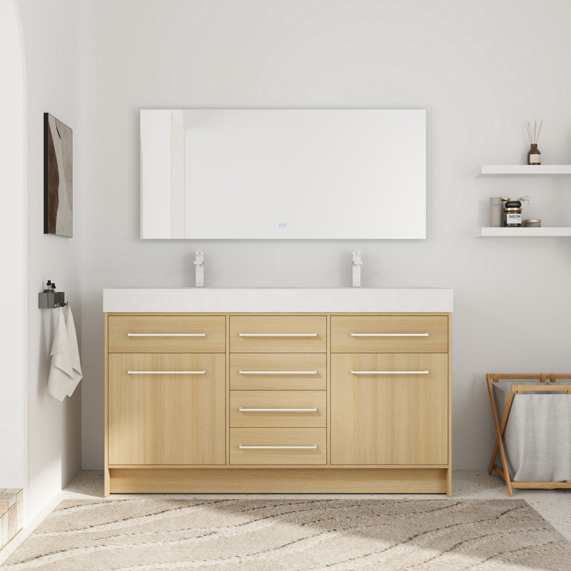 Meuble-lavabo double 60 po avec plateau en résine