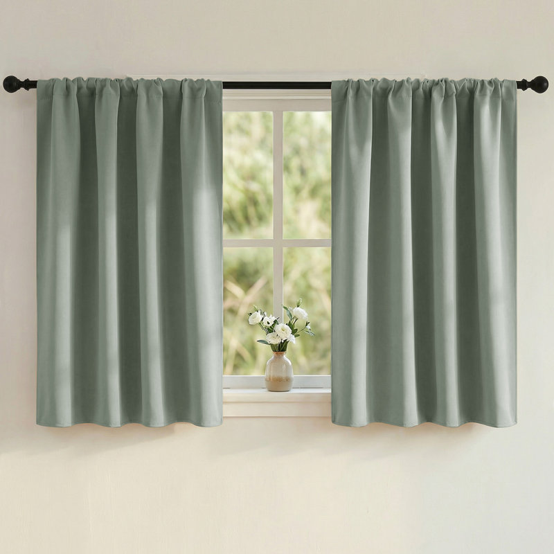 Blackout Curtains for Living Room Thermal Insulation Room Darkening Rod Pocket Drapes(Set of 2), 42" W x 36" L, Greyish Green