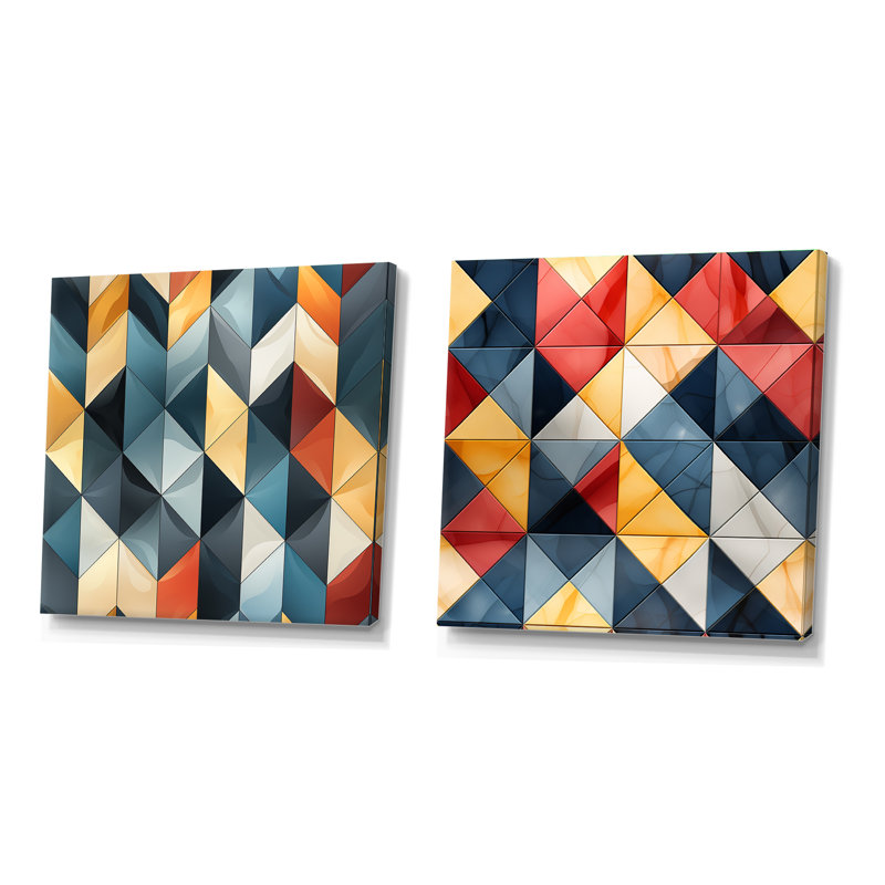 Halsey - Ensemble de 2 collages de formes carrées abstraites, H 36 po x l 73 po, Toile tendue