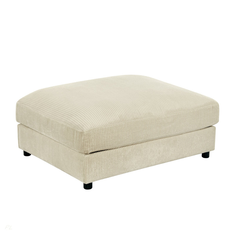 Corduroy Upholstered Rectangle Ottoman, Beige