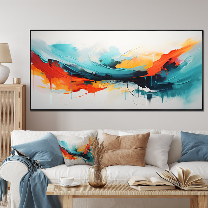 «Colorful Abstract Expression III», art mural abstrait, Cadre flottant noir, H 28 po x l 60 po x P 1,5 po