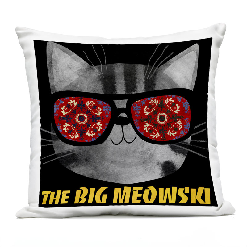 Conception de coussin d'extérieur Big Meowski par Angie Rozelaar, Chat noir